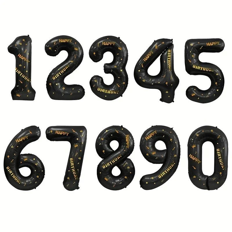 Balon din Folie Metalizata Vivimall, Figurina Cifra, Scris Happy Birthday, Tema Aniversare 100 cm, Ambalaj Individual, Pai inclus, Umflare cu Aer sau Heliu, Negru, Cifra 8 - vivimall.ro