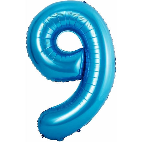 Balon din Folie Metalizata Vivimall, Figurina Cifra si Coroana, Tema Aniversare 100 cm, Ambalaj Individual, Pai inclus, Umflare cu Aer sau Heliu, Albastru, Cifra 9 - vivimall.ro