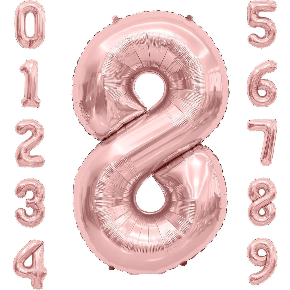 Balon Din Folie Metalizata Figurina Cifra, Tema Aniversare 100 Cm, Ambalaj Individual, Pai Inclus, Umflare Cu Aer Sau Heliu, Coral, Rose Gold, Cifra 8 - vivimall.ro