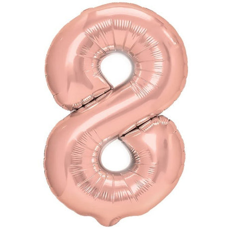 Balon din Folie Metalizata Vivimall, Figurina Cifra, Tema Aniversare 100 cm, Ambalaj Individual, Pai inclus, Umflare cu Aer sau Heliu, Coral, Rose Gold, Cifra 8 - vivimall.ro