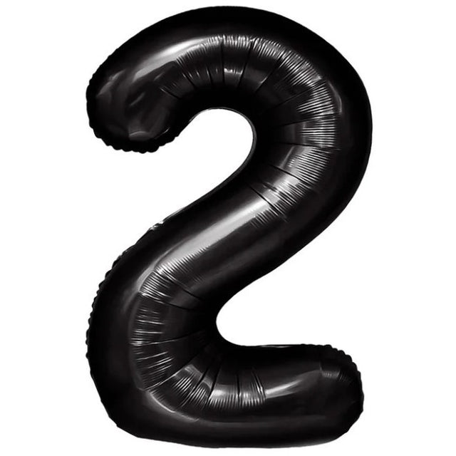 Balon din Folie Metalizata, Vivimall, Figurina Cifra, Tema Aniversare 100 cm, Ambalaj Individual, Pai inclus, Umflare cu Aer sau Heliu, Negru, Cifra 2 - vivimall.ro