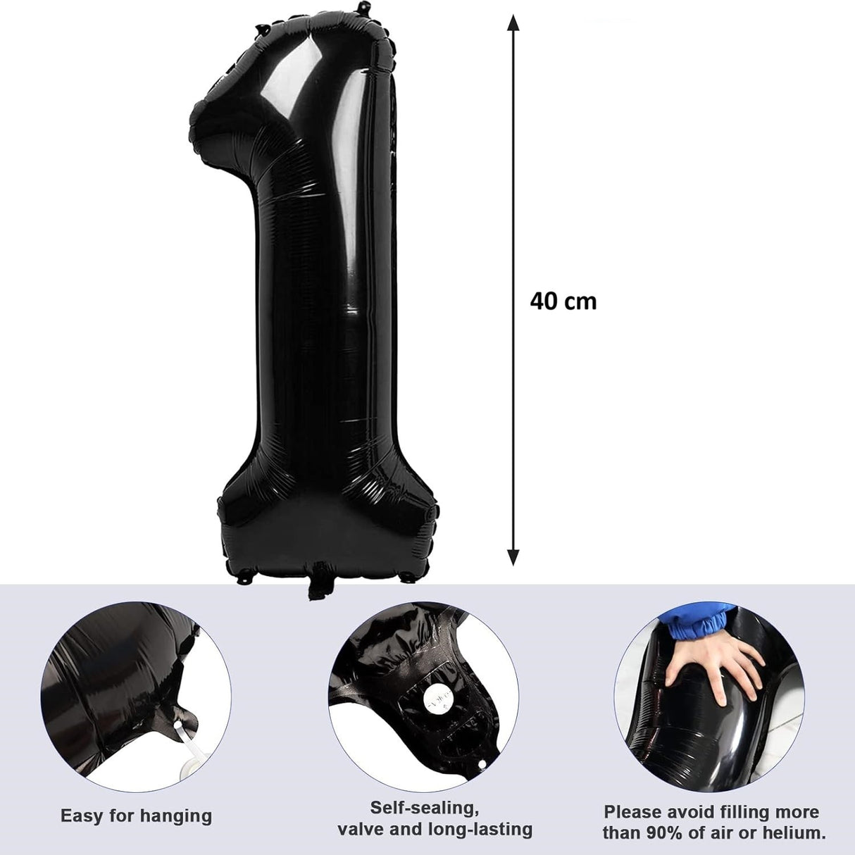 Balon Din Folie Metalizata, Figurina Cifra, Tema Aniversare 40 Cm, Ambalaj Individual, Pai Inclus, Umflare Cu Aer Sau Heliu, Cifra 1