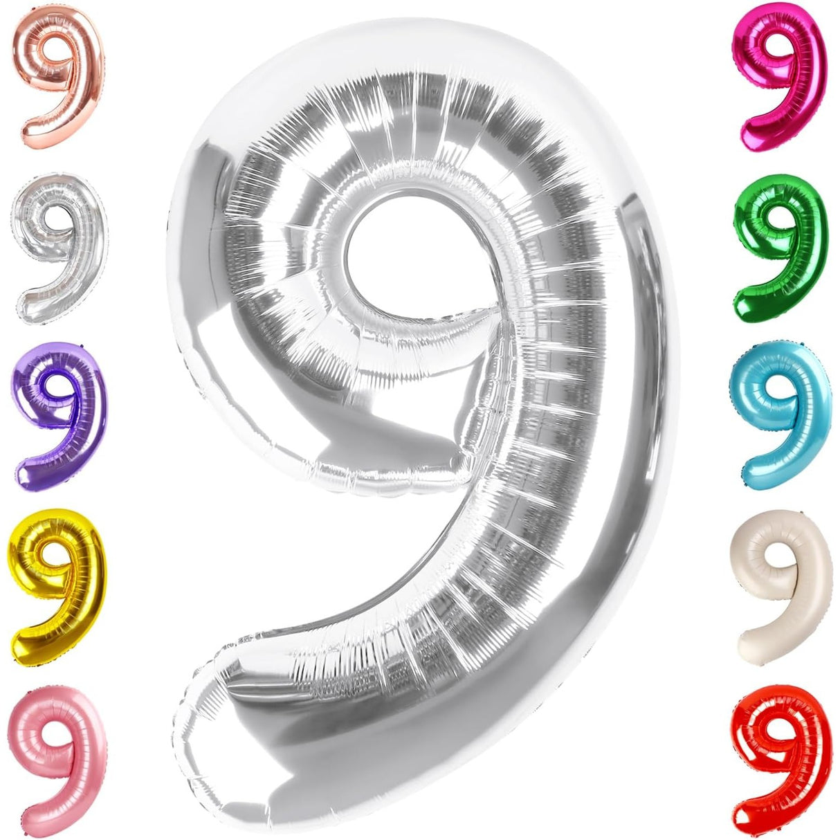 Balon Din Folie Metalizata Figurina Cifra, Tema Aniversare 40 Cm, Ambalaj Individual, Pai Inclus, Umflare Cu Aer Sau Heliu, Cifra 9