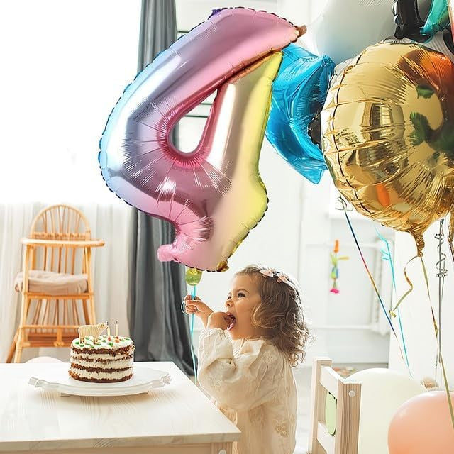Balon Din Folie Metalizata, Figurina Cifra, Tema Aniversare 40 Cm, Ambalaj Individual, Pai Inclus, Umflare Cu Aer Sau Heliu, Cifra 4