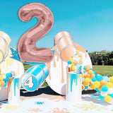 Balon din Folie Metalizata Vivimall, Figurina Cifra, Tema Aniversare 40 cm, Ambalaj Individual, Pai inclus, Umflare cu Aer sau Heliu, Rose Gold, Cifra 2 - vivimall.ro