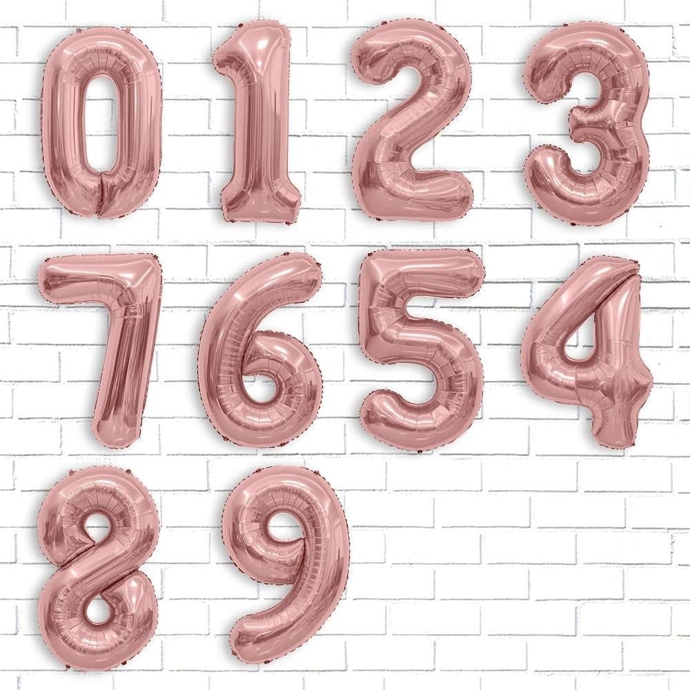 Balon Din Folie Metalizata Figurina Cifra, Tema Aniversare 40 Cm, Ambalaj Individual, Pai Inclus, Umflare Cu Aer Sau Heliu, Rose Gold, Cifra 2 - vivimall.ro