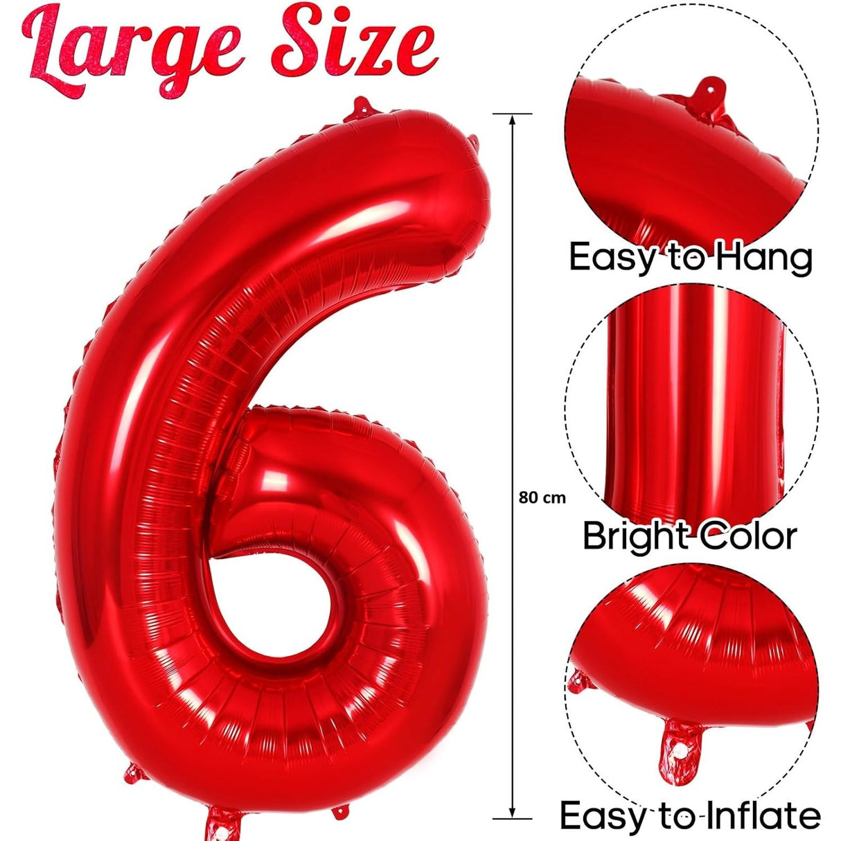 Balon Din Folie Metalizata, Figurina Cifra, Tema Aniversare 80 Cm, Ambalaj Individual, Pai Inclus, Umflare Cu Aer Sau Heliu, Cifra 6 - vivimall.ro