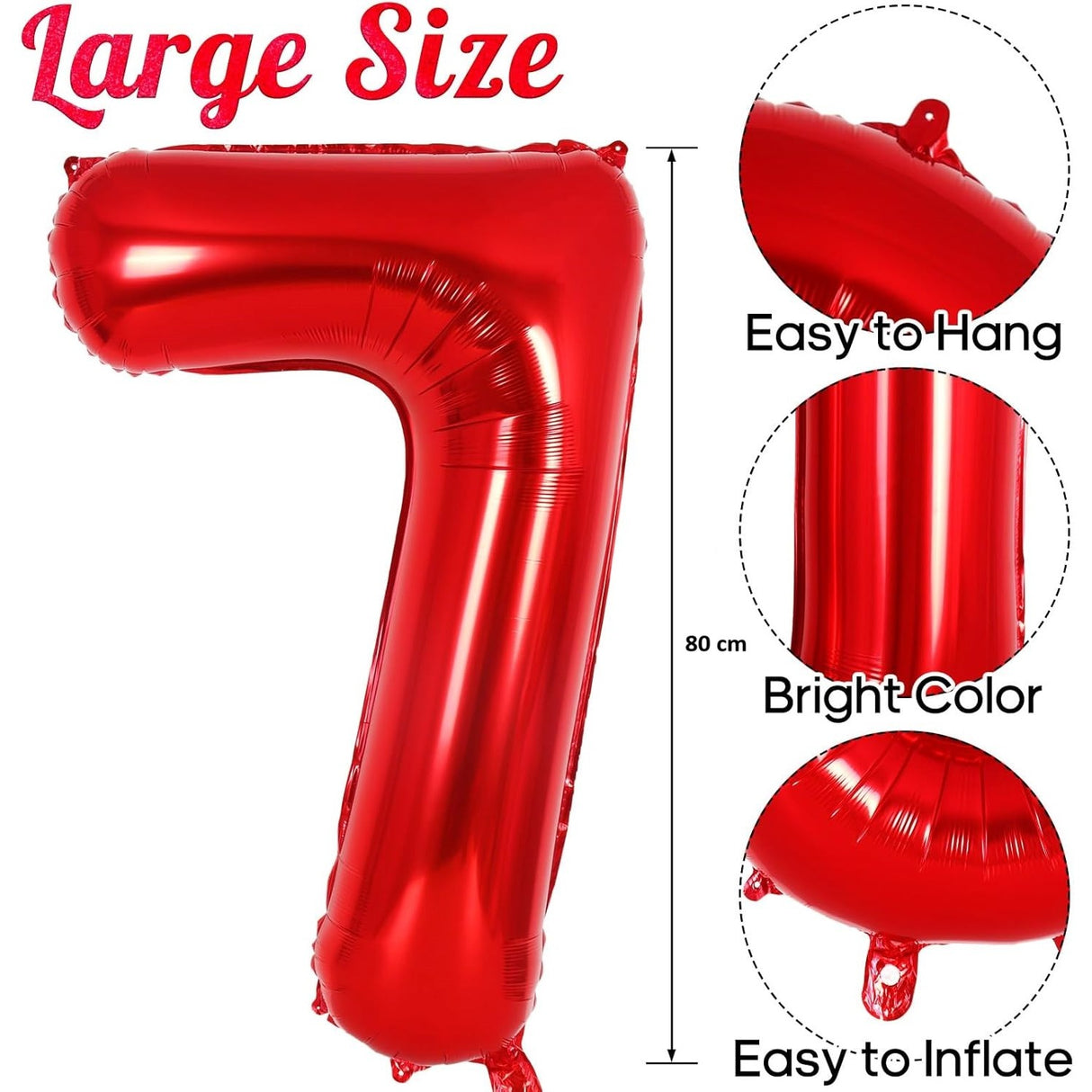 Balon Din Folie Metalizata, Figurina Cifra, Tema Aniversare 80 Cm, Ambalaj Individual, Pai Inclus, Umflare Cu Aer Sau Heliu, Cifra 7 - vivimall.ro