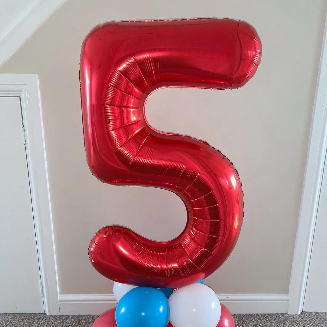 Balon Din Folie Metalizata, Figurina Cifra, Tema Aniversare 80 Cm, Ambalaj Individual, Pai Inclus, Umflare Cu Aer Sau Heliu, Cifra 5