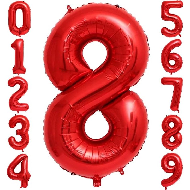 Balon Din Folie Metalizata, Figurina Cifra, Tema Aniversare 80 Cm, Ambalaj Individual, Pai Inclus, Umflare Cu Aer Sau Heliu, Cifra 8