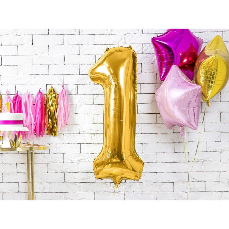 Balon Din Folie Metalizata, Figurina Cifra, Tema Aniversare 40 Cm, Ambalaj Individual, Pai Inclus, Umflare Cu Aer Sau Heliu, Cifra 1