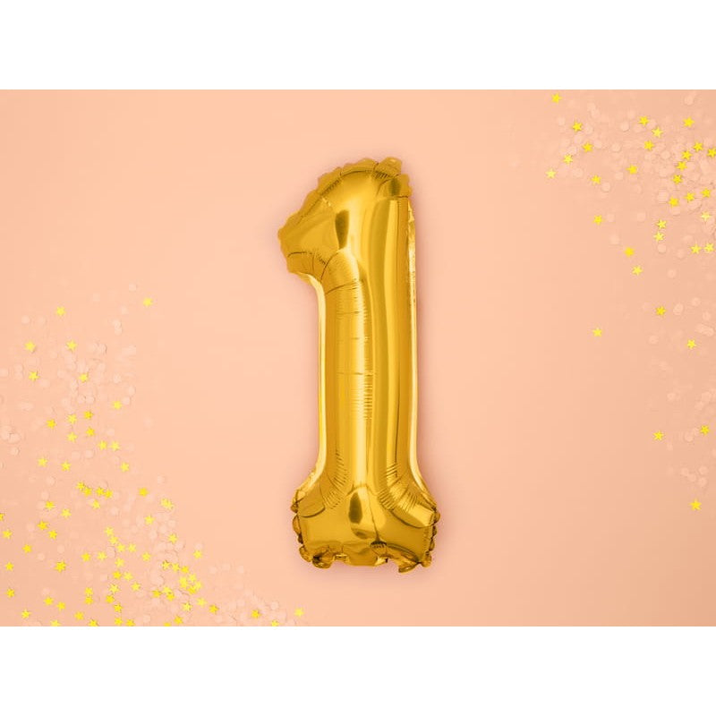 Balon Din Folie Metalizata, Figurina Cifra, Tema Aniversare 80 Cm, Ambalaj Individual, Pai Inclus, Umflare Cu Aer Sau Heliu, Cifra 1