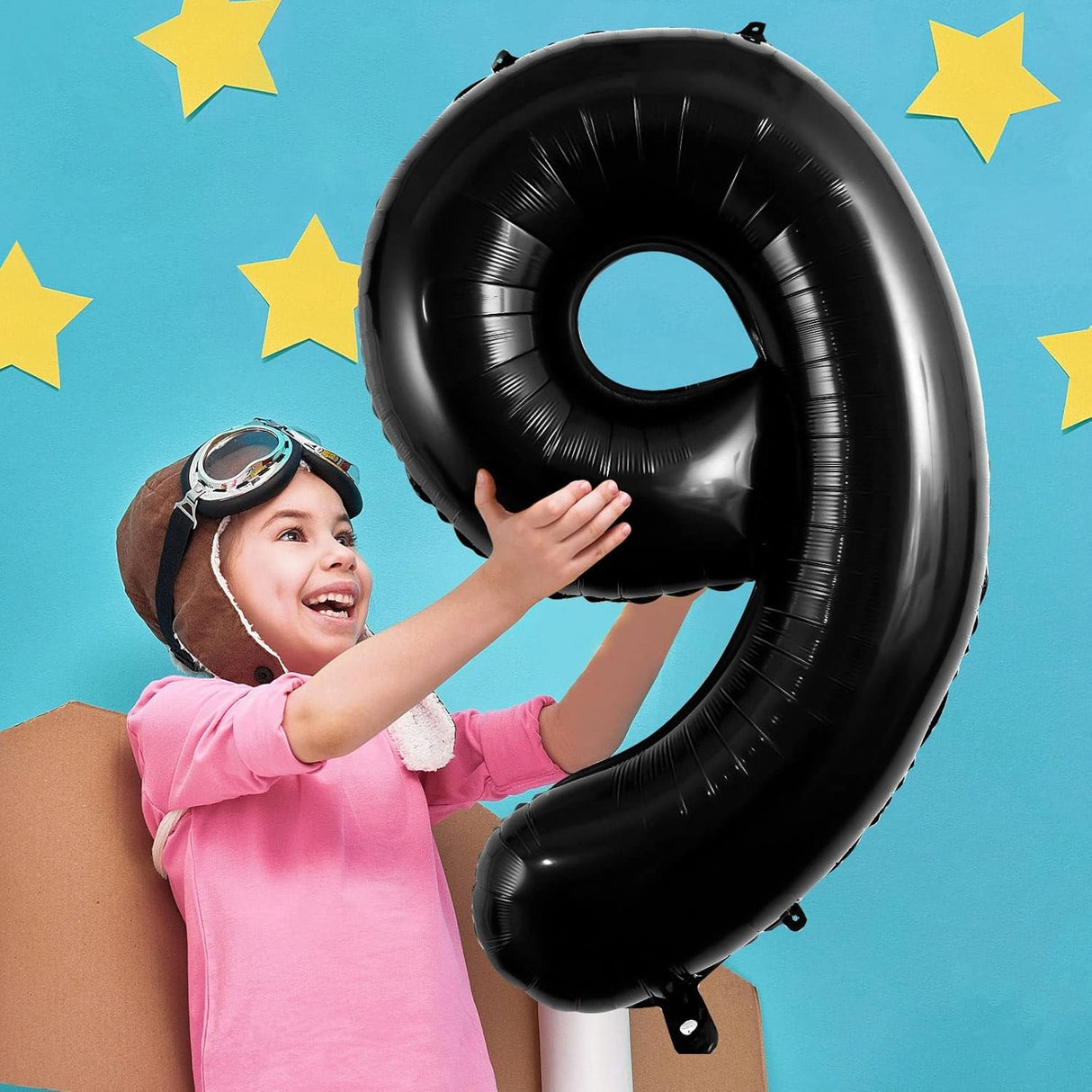 Balon Din Folie Metalizata, Figurina Cifra, Tema Aniversare 80 Cm, Ambalaj Individual, Pai Inclus, Umflare Cu Aer Sau Heliu, Cifra 9 - vivimall.ro