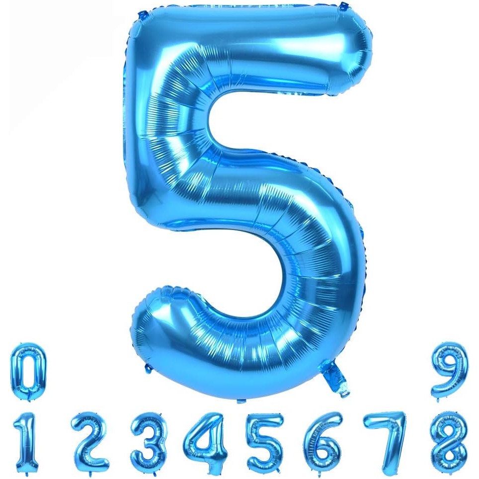 Balon Din Folie Metalizata, Figurina Cifra, Tema Aniversare 80 Cm, Ambalaj Individual, Pai Inclus, Umflare Cu Aer Sau Heliu, Cifra 5 - vivimall.ro