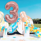 Balon din Folie Metalizata Vivimall, Figurina Cifra, Tema Aniversare 80 cm, Ambalaj Individual, Pai inclus, Umflare cu Aer sau Heliu, Rose Gold, Cifra 3 - vivimall.ro