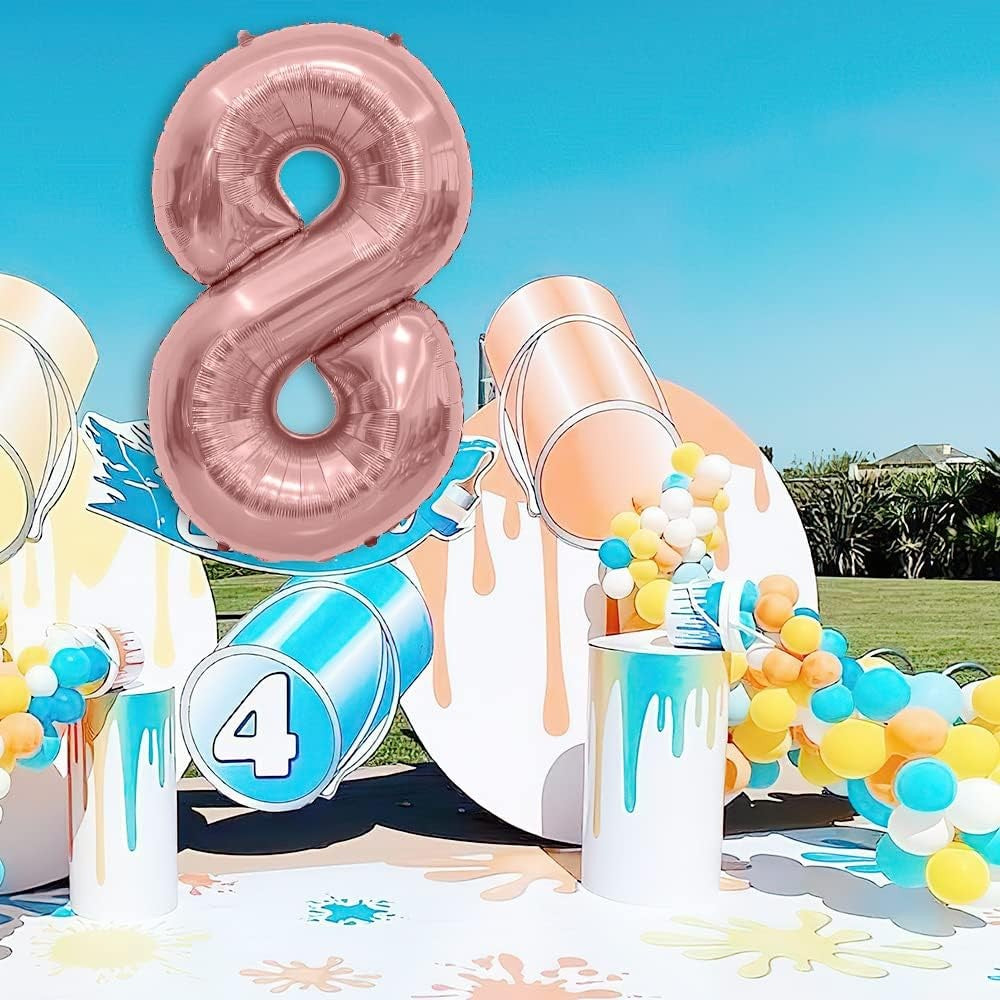 Balon din Folie Metalizata Vivimall, Figurina Cifra, Tema Aniversare 80 cm, Ambalaj Individual, Pai inclus, Umflare cu Aer sau Heliu, Rose Gold, Cifra 8 - vivimall.ro