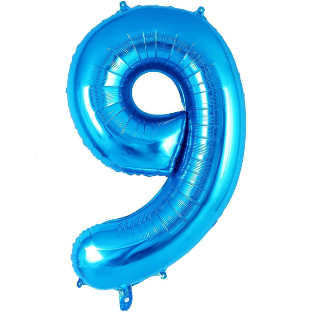 Balon din Folie Metalizata, Vivimall, Figurina Cifra, Tema Aniversare 80 cm, Ambalaj Individual, Pai inclus, Umflare cu Aer sau Heliu, Albastru, Cifra 9 - vivimall.ro