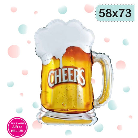 Balon din Folie Metalizata, Vivimall, Figurina Halba de Bere, Model Cheers, Tematica Petrecere, 58x73 cm, Ambalaj Individual, Pai Inclus, Umflare cu Aer sau Heliu, Galben - vivimall.ro