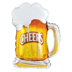 Balon din Folie Metalizata, Vivimall, Figurina Halba de Bere, Model Cheers, Tematica Petrecere, 58x73 cm, Ambalaj Individual, Pai Inclus, Umflare cu Aer sau Heliu, Galben - vivimall.ro