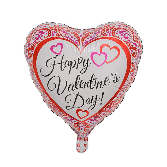 Balon din Folie Metalizata, Vivimall, Figurina Inimioara, Model Happy Valentine's Day, Tematica Iubire, 45 cm, Ambalaj Individual, Pai Inclus, Umflare cu Aer sau Heliu, Rosu - vivimall.ro