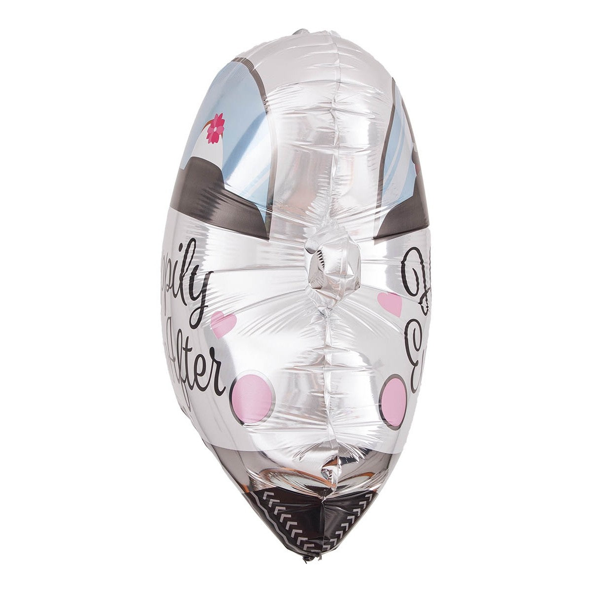 Balon din Folie Metalizata, Vivimall, Figurina Masina, Model Nunta Happily Ever After, Tema Nunta, 60 x 63 cm, Ambalaj Individual, Pai Inclus, Umflare cu Aer sau Heliu, Alb - vivimall.ro