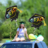 Balon din Folie Metalizata, Vivimall, Figurina, Model Toca Congrats Grad, Tematica Absolvire,- 66x66 cm, Ambalaj Individual, Pai Inclus, Umflare cu Aer sau Heliu, Negru - vivimall.ro