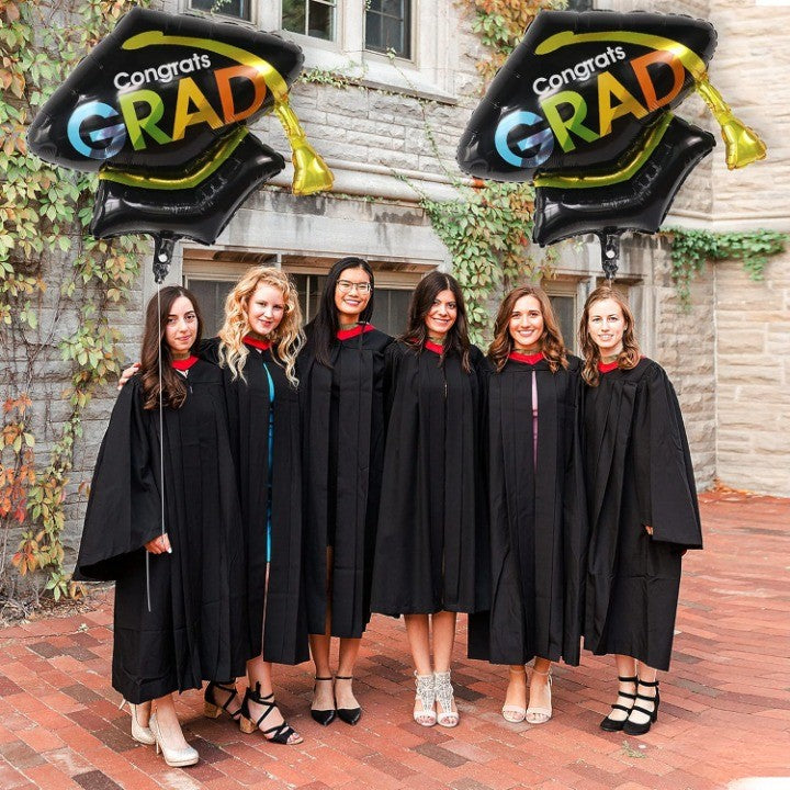 Balon din Folie Metalizata, Vivimall, Figurina, Model Toca Congrats Grad, Tematica Absolvire,- 66x66 cm, Ambalaj Individual, Pai Inclus, Umflare cu Aer sau Heliu, Negru - vivimall.ro