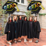 Balon din Folie Metalizata, Vivimall, Figurina, Model Toca Congrats Grad, Tematica Absolvire,- 66x66 cm, Ambalaj Individual, Pai Inclus, Umflare cu Aer sau Heliu, Negru - vivimall.ro