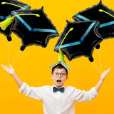Balon din Folie Metalizata, Vivimall, Figurina, Model Toca Congrats Grad, Tematica Absolvire, 56x70 cm, Ambalaj Individual, Pai Inclus, Umflare cu Aer sau Heliu, Negru-Albastru - vivimall.ro