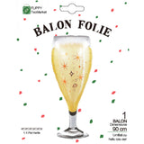 Balon din Folie Metalizata, Vivimall, Figurina Pahar de Sampanie, Tema Aniversare, 100x40 cm, Ambalaj Individual, Pai Inclus, Umflare cu Aer sau Heliu, Auriu - vivimall.ro