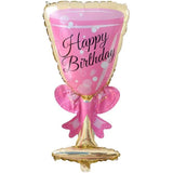 Balon din Folie Metalizata, Vivimall, Figurina Pahar de Vin, Tema Aniversare, 93x48 cm, Ambalaj Individual, Pai Inclus, Umflare cu Aer sau Heliu, Roz - vivimall.ro