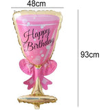 Balon din Folie Metalizata, Vivimall, Figurina Pahar de Vin, Tema Aniversare, 93x48 cm, Ambalaj Individual, Pai Inclus, Umflare cu Aer sau Heliu, Roz - vivimall.ro