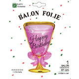 Balon din Folie Metalizata, Vivimall, Figurina Pahar de Vin, Tema Aniversare, 93x48 cm, Ambalaj Individual, Pai Inclus, Umflare cu Aer sau Heliu, Roz - vivimall.ro