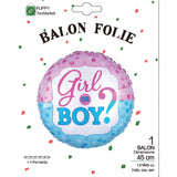 Balon din Folie Metalizata, Vivimall, Figurina Rotunda, Model Girl or Boy, Tema Gender Reveal, 45 cm, Ambalaj Individual, Pai Inclus, Umflare cu Aer sau Heliu, Albastru/Roz - vivimall.ro