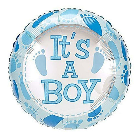 Balon din Folie Metalizata, Vivimall, Figurina Rotunda, Model It's a Boy, Tema Gender Reveal, 45 cm, Ambalaj Individual, Pai Inclus, Umflare cu Aer sau Heliu, Albastru - vivimall.ro