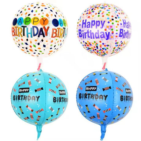 Balon din Folie Metalizata, Vivimall, Figurine 4D, Model Happy Birthday, Tematica Aniversara Bombonele, 63x24 cm, Ambalaj Individual, Pai Inclus, Umflare cu Aer sau Heliu, Blue - vivimall.ro