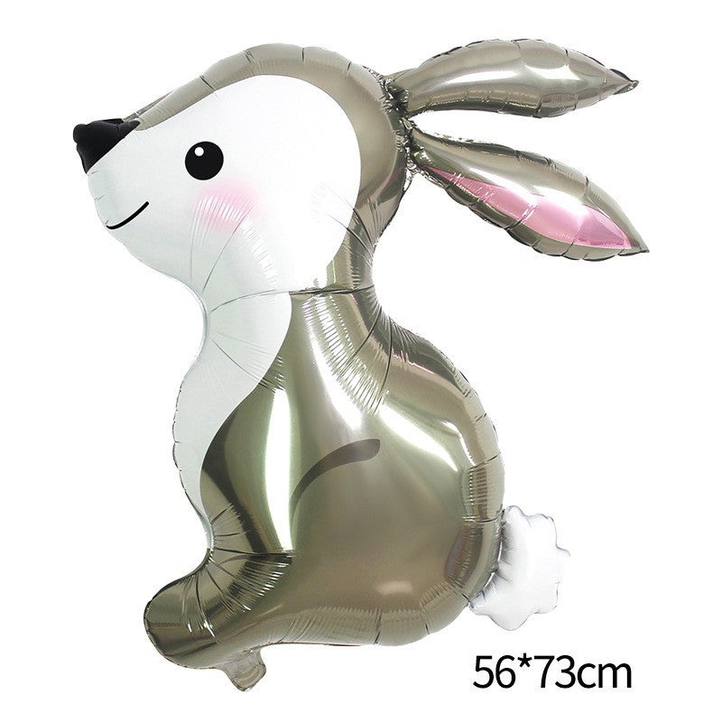 Balon din Folie Metalizata, Vivimall, Ambalaj Individual, Pai Inclus, Model Iepure, Tema Animalute, 56x73 cm, Umflare cu Aer sau Heliu, Gri - vivimall.ro