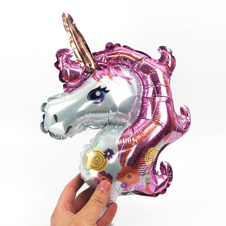 Balon din Folie Metalizata, Vivimall, Figurina Unicorn, Tema Animalute, 30 cm, Ambalaj Individual, Pai Inclus, Umflare cu Aer sau Heliu, Roz - vivimall.ro