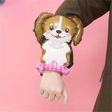 Balon din Folie Metalizata, Vivimall, Figurine Animalute, Tip Bratara, Model Catel, 13 x 35 cm, Ambalaj Individual, Pai Inclus, Umflare cu Aer sau Heliu, Maro - vivimall.ro