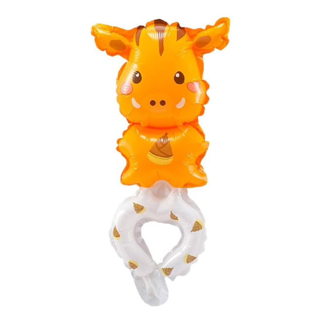 Balon din Folie Metalizata, Vivimall, Figurine Animalute, Tip Bratara, Model Girafa, 13 x 35 cm, Ambalaj Individual, Pai Inclus, Umflare cu Aer sau Heliu, Maro - vivimall.ro