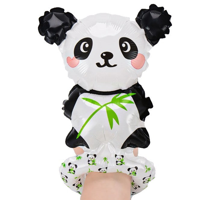 Balon din Folie Metalizata, Vivimall, Figurine Animalute, Tip Bratara, Model Panda, 13 x 35 cm, Ambalaj Individual, Pai Inclus, Umflare cu Aer sau Heliu, Alb/Negru - vivimall.ro