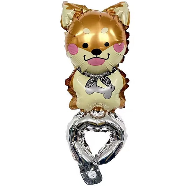 Balon din Folie Metalizata, Vivimall, Figurine Animalute, Tip Bratara, Model Catel, Ambalaj Individual, Pai Inclus, Umflare cu Aer sau Heliu, Maro - vivimall.ro