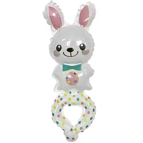 Balon din Folie Metalizata, Vivimall, Figurine Animalute, Tip Bratara, Model Iepuras, Ambalaj Individual, Pai Inclus, Umflare cu Aer sau Heliu, Alb - vivimall.ro