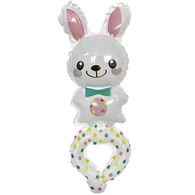 Balon din Folie Metalizata, Vivimall, Figurine Animalute, Tip Bratara, Model Iepuras, Ambalaj Individual, Pai Inclus, Umflare cu Aer sau Heliu, Alb - vivimall.ro