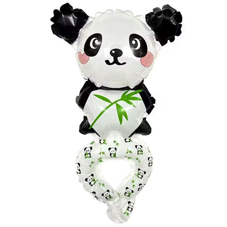 Balon din Folie Metalizata, Vivimall, Figurine Animalute, Tip Bratara, Model Panda, Ambalaj Individual, Pai Inclus, Umflare cu Aer sau Heliu, Alb-Negru - vivimall.ro