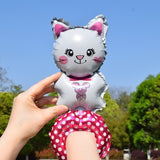 Balon din Folie Metalizata, Flippy, Figurine Animalute, Tip Bratara, Model Pisica, Ambalaj Individual, Pai Inclus, Umflare cu Aer sau Heliu, Alb - vivimall.ro