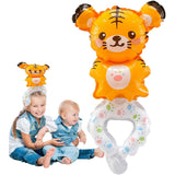 Balon din Folie Metalizata, Vivimall, Figurine Animalute, Tip Bratara, Model Tigru, 17x34 cm, Ambalaj Individual, Pai Inclus, Umflare cu Aer sau Heliu, Maro - vivimall.ro