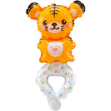 Balon din Folie Metalizata, Vivimall, Figurine Animalute, Tip Bratara, Model Tigru, 17x34 cm, Ambalaj Individual, Pai Inclus, Umflare cu Aer sau Heliu, Maro - vivimall.ro