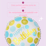 Balon Din Folie Metalizata, Figurine, Happy Birthday, Tematica Aniversare, 45 Cm, Ambalaj Individual, Pai Inclus, Umflare Cu Aer Sau Heliu - vivimall.ro