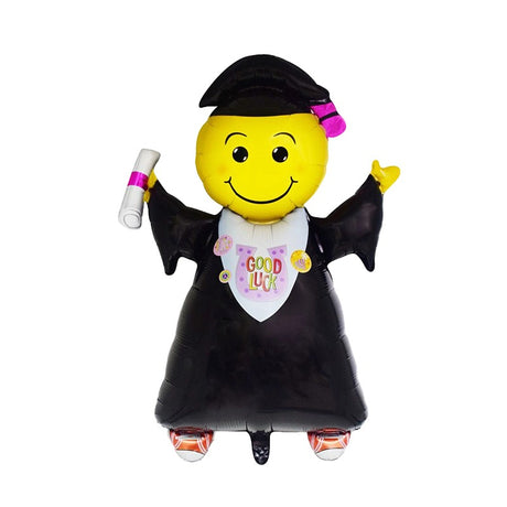Balon din Folie Metalizata, Vivimall, Figurina Absolvent, Tema Absolvire, 91x62 cm, Ambalaj Individual, Pai Inclus, Umflare cu Aer sau Heliu, Negru - vivimall.ro
